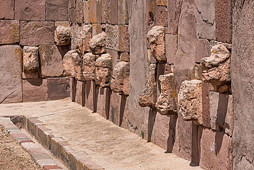 石头,头部,墙壁,庙宇,地点,立石,独块巨石,时期,世界遗产,帝华纳科,玻利维亚,南美