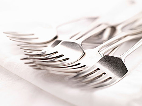 银,叉子,白色,餐巾