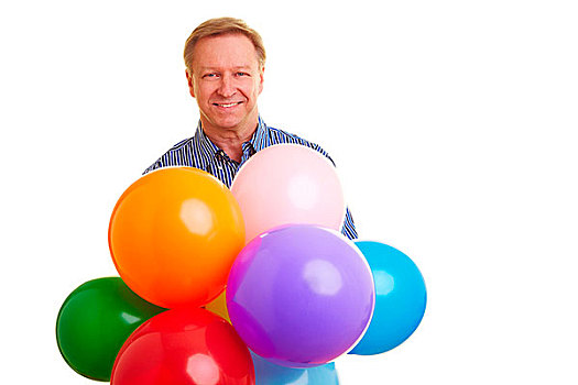 高兴,老人,彩色,气球,庆贺,生日