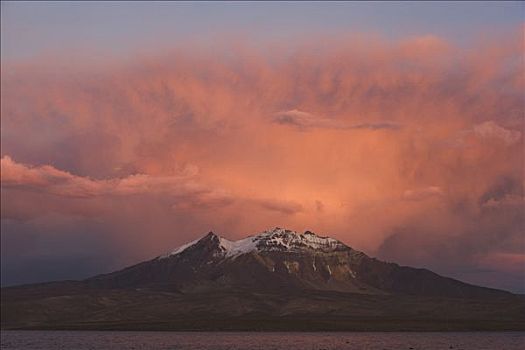 山,日落,风景,拉乌卡国家公园,智利