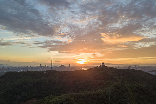 广东惠州高榜山景区日出航拍风光