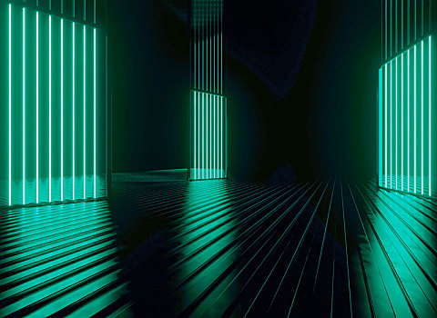 绿色灯光科技感装饰屏风抽象建筑灯光