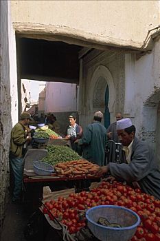 摩洛哥,达鲁丹,露天市场,蔬菜,小巷