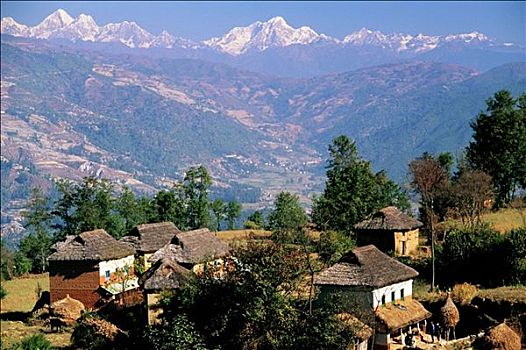 乡村,房子,加德满都山谷,喜马拉雅山,尼泊尔