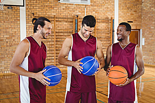 篮球手,互动,相互,球场,微笑