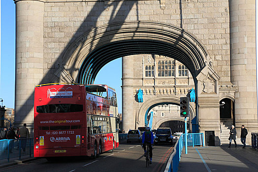 塔桥,道路,双层巴士,伦敦,区域,英格兰,英国,欧洲
