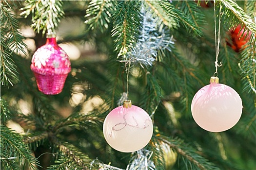 粉色,球,房子,圣诞装饰