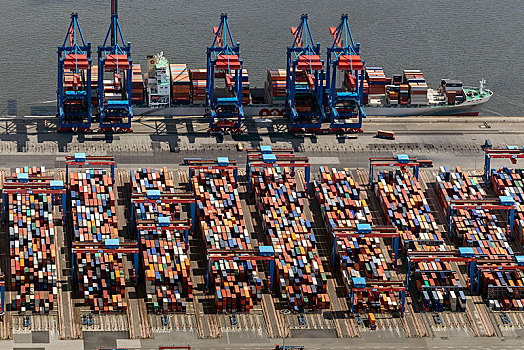 航拍,货箱,港口,集装箱码头,汉堡市,德国,欧洲