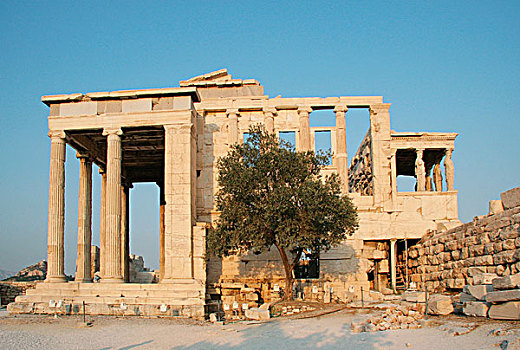 希腊艺术,伊瑞克提翁神庙,庙宇,爱奥尼克柱式,建造,西南方,建筑,卫城,雅典,希腊