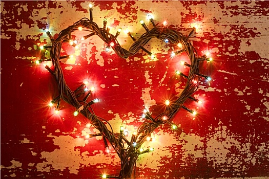假日,概念,爱心,形状,圣诞灯光