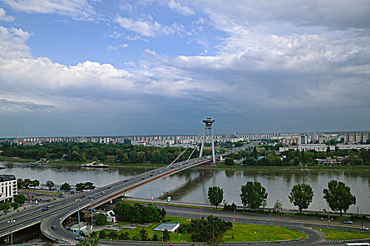 吊桥,上方,多瑙河,布拉迪斯拉瓦,斯洛伐克
