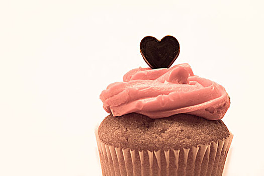 情人节,杯形蛋糕,粉色,糖衣,巧克力桃心