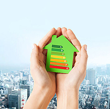 节能,房地产,家,概念,特写,拿着,绿色,纸,房子,能量,效率,评定
