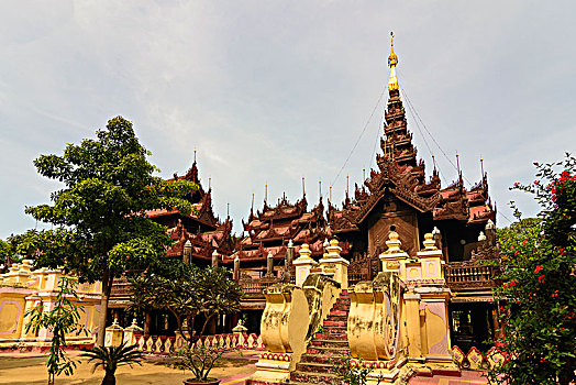 曼德勒,柚木,寺院,区域,缅甸