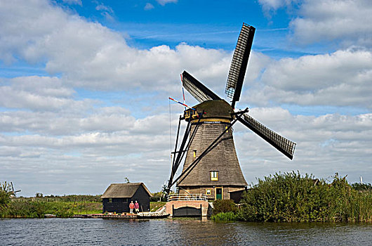 圩田,小孩堤防风车村,荷兰南部,荷兰,欧洲