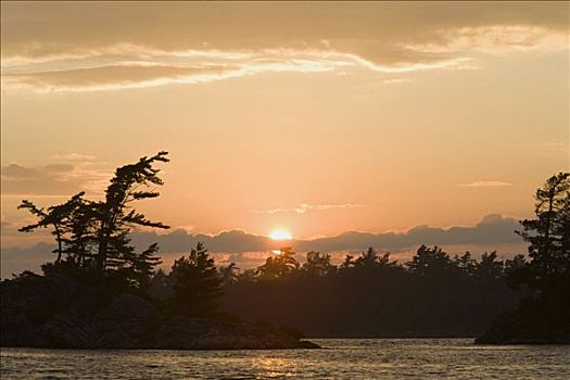 日落,乔治亚湾,岛屿,国家公园,安大略省,加拿大