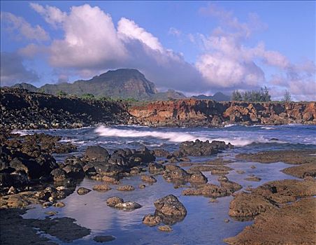 岩石,岸边,悬崖,海滩,南,考艾岛,夏威夷