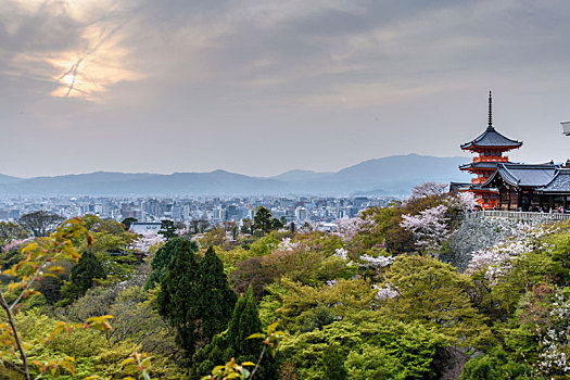 东山,富士山,塔,城市,京都,远景,日本