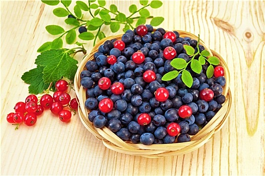 蓝莓,红醋栗,木板