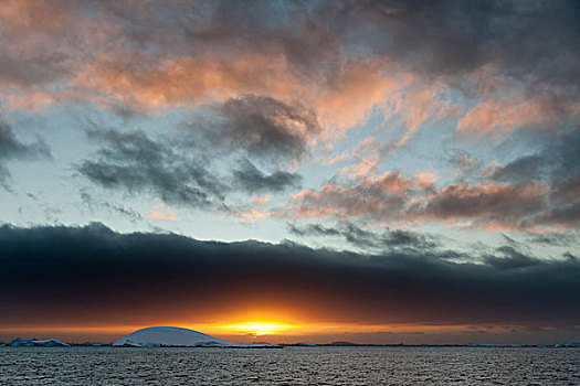 日落,上方,冰山,雷麦瑞海峡,南极