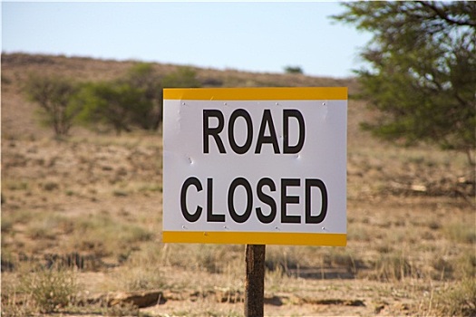 道路封闭,广告牌,卡拉哈里沙漠