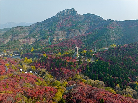 航拍济南红叶谷景区