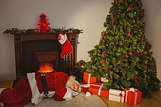 圣诞老人,睡觉,地毯