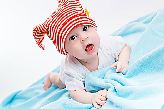 幼儿,条纹,帽子,蓝色,毯子