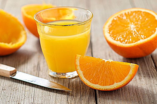 橘子片,玻璃,新鲜,橙汁