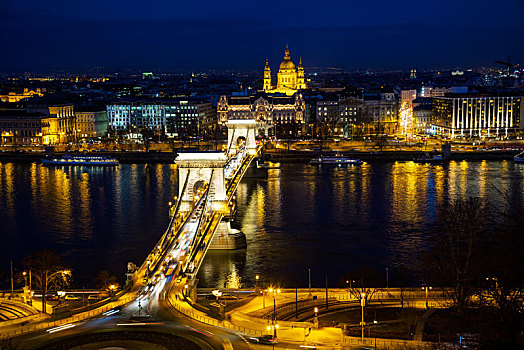 俯视,布达佩斯,夜晚