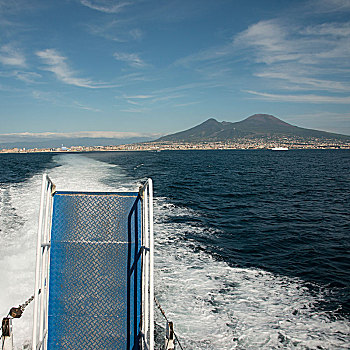 背影,船,展示,尾流,那不勒斯湾,那不勒斯,坎帕尼亚区,意大利