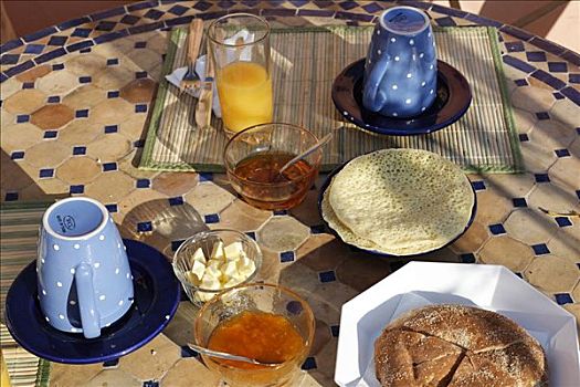 早餐桌,玛拉喀什,摩洛哥,非洲