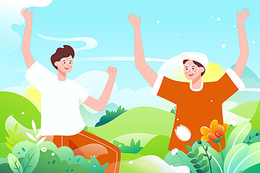 五四青年節(jié)青春活潑快樂(lè)年輕人跳躍慶祝插畫(huà)