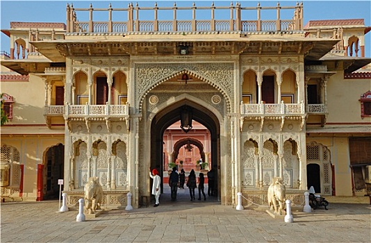 入口,拱形,城市宫殿,斋浦尔,印度