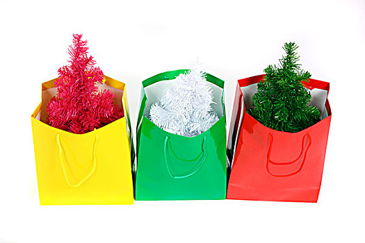 彩色,礼品袋,小,塑料制品,圣诞树,圣诞购物