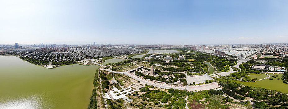 航拍宁夏银川海宝公园海宝塔寺全景图