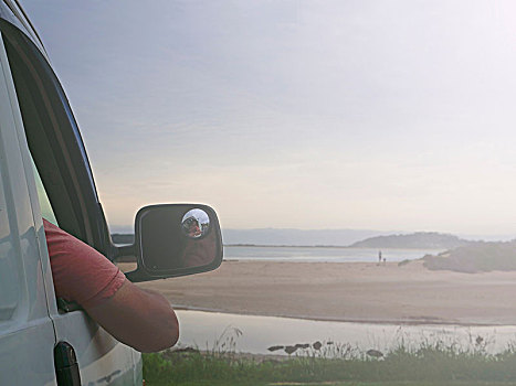 老人,坐,汽车,看,沿岸,风景,新南威尔士,澳大利亚