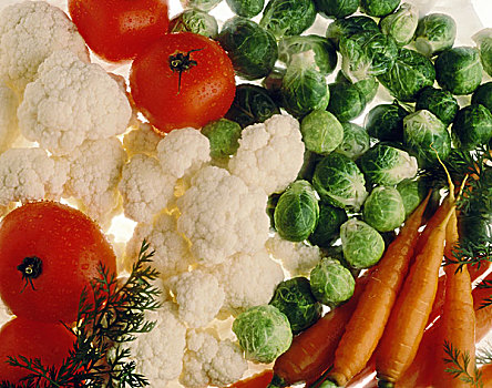 种类,蔬菜,西红柿,胡萝卜,花椰菜,抱子甘蓝