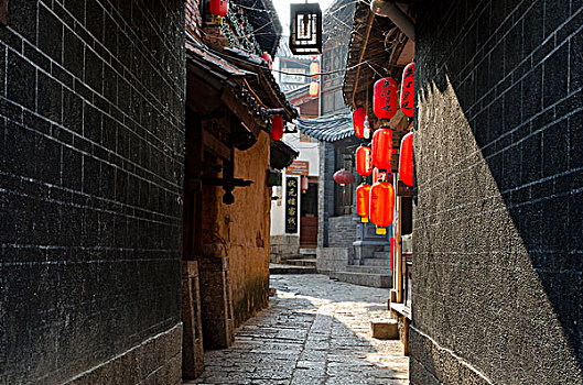 小巷,中国,灯笼,传统房间,丽江,云南,西南方,亚洲