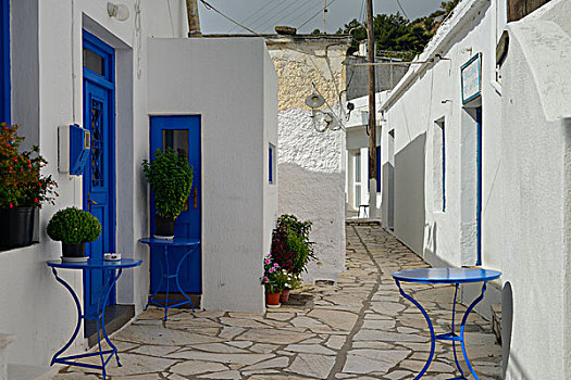 蓝色,桌子,街道,山村,希腊