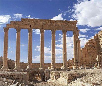 庙宇,遗址,门口,发掘场,柱子,古老,帕尔迈拉,叙利亚,中东,东方,文字,文化遗产