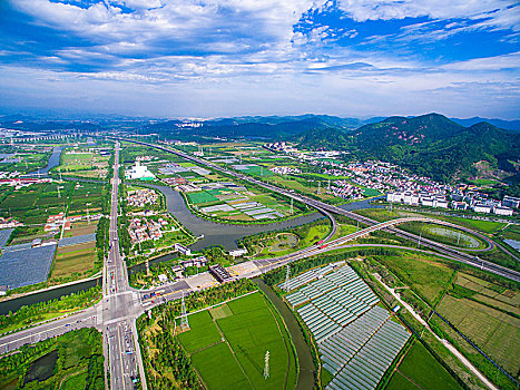 宁波北,枢纽,交通,高速,公路,航拍,田园