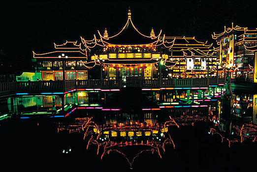 上海豫园夜景线描