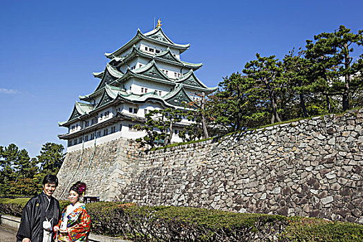 日本,本州,爱知,名古屋,城堡,新郎,新娘,日本传统服装