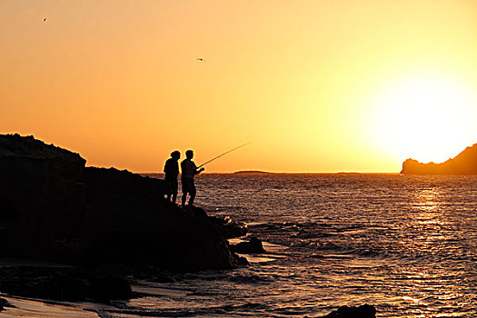 捕鱼者,享受,沿岸,日落,哈梅林,湾,西澳大利亚州