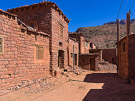 砖坯,乡村,山谷,阿特拉斯山脉,摩洛哥,非洲