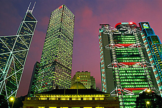 仰视,夜晚,市中心,香港,中国
