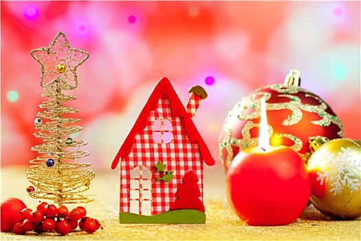 圣诞节,金色,树,红色,维希,房子