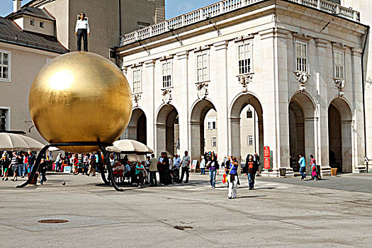 金色,球,雕塑,广场,萨尔茨堡,奥地利,欧洲