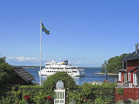 斯堪的纳维亚,瑞典,斯德哥尔摩,渡轮,海洋,旗帜,前景